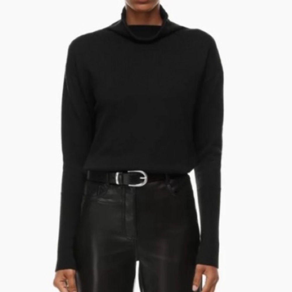 Wilfred Cyprie Merino Wool Mockneck Sweater Black Size Small Aritzia #56718